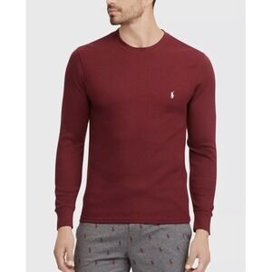 Polo Ralph Lauren Mens Long Sleeve WaffleKnit Lounge Sweater Maroon Large
